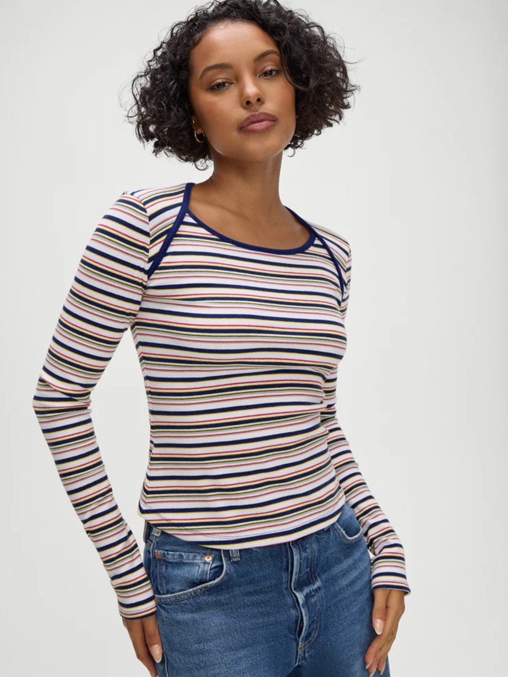 Frankies Bikinis Blair Striped Long Sleeve Shirt Love Stripe S